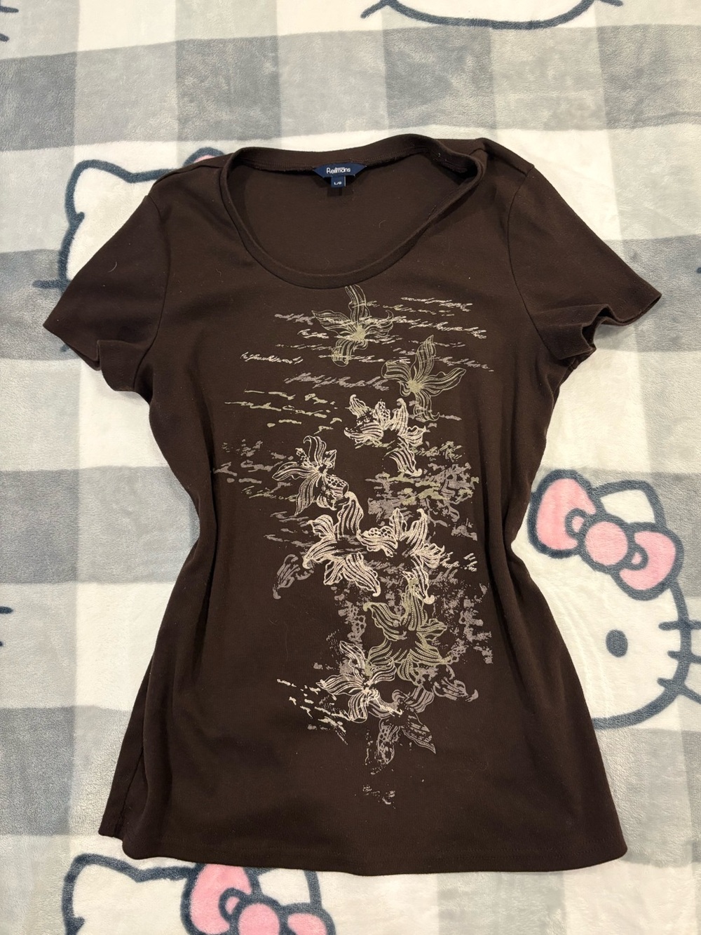 Reitmans Brown Floral Graphic Baby Tee Y2K Fairy Grunge Top